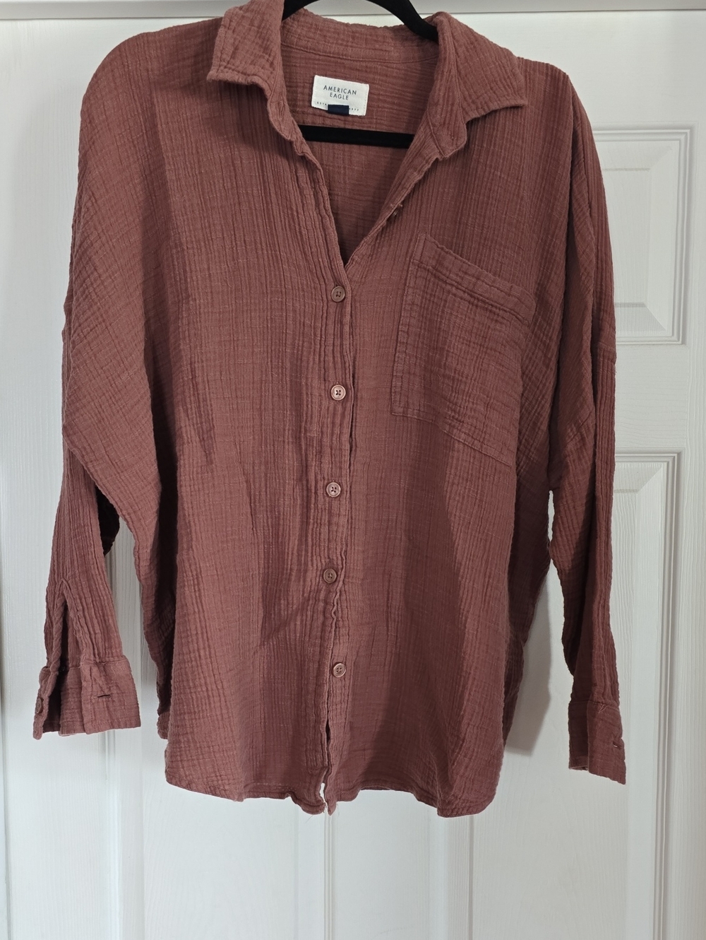 American Eagle Go Big Oversized Brown Button-Down Shirt